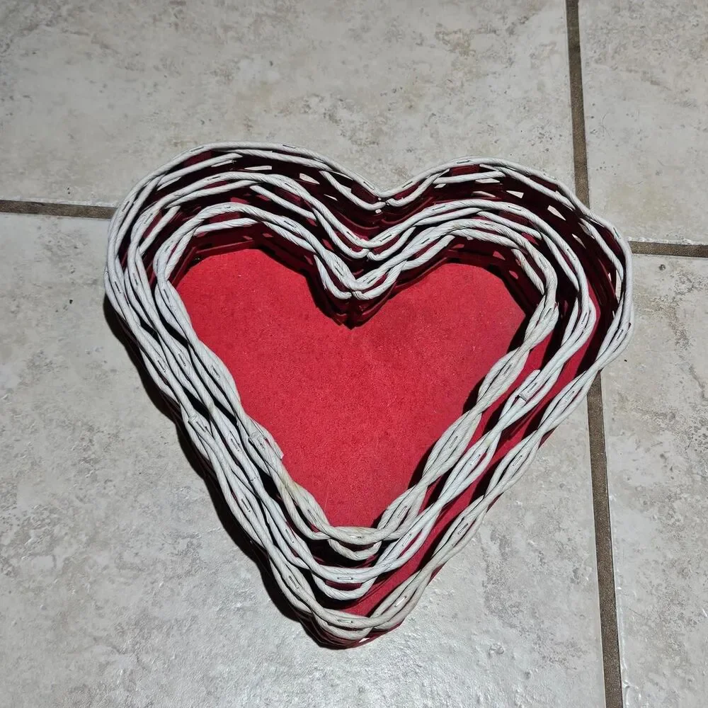 vintage cottagecore twee red heart stacking baskets